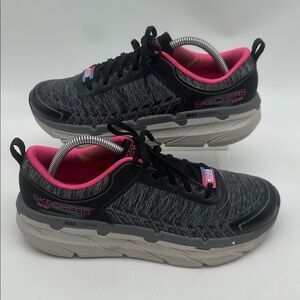 Skechers Max Cushioning Heather Gray/Black/Pink Air Cool Cooled Sneaker Women 10